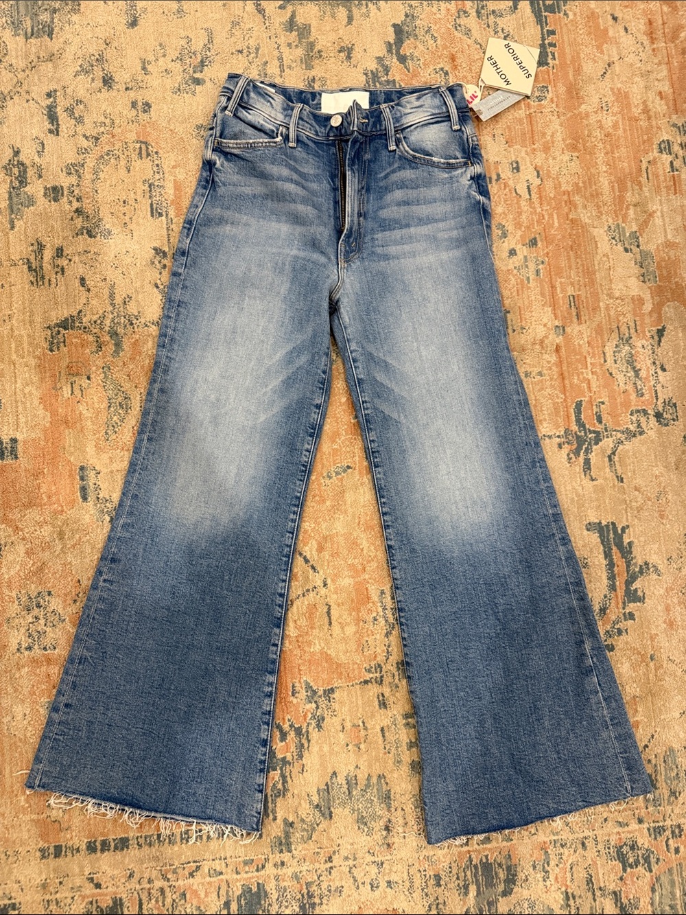 MOTHER Petite Washed Blue Wide-Leg Flare Jeans - Lil’ Mother - Anthropology